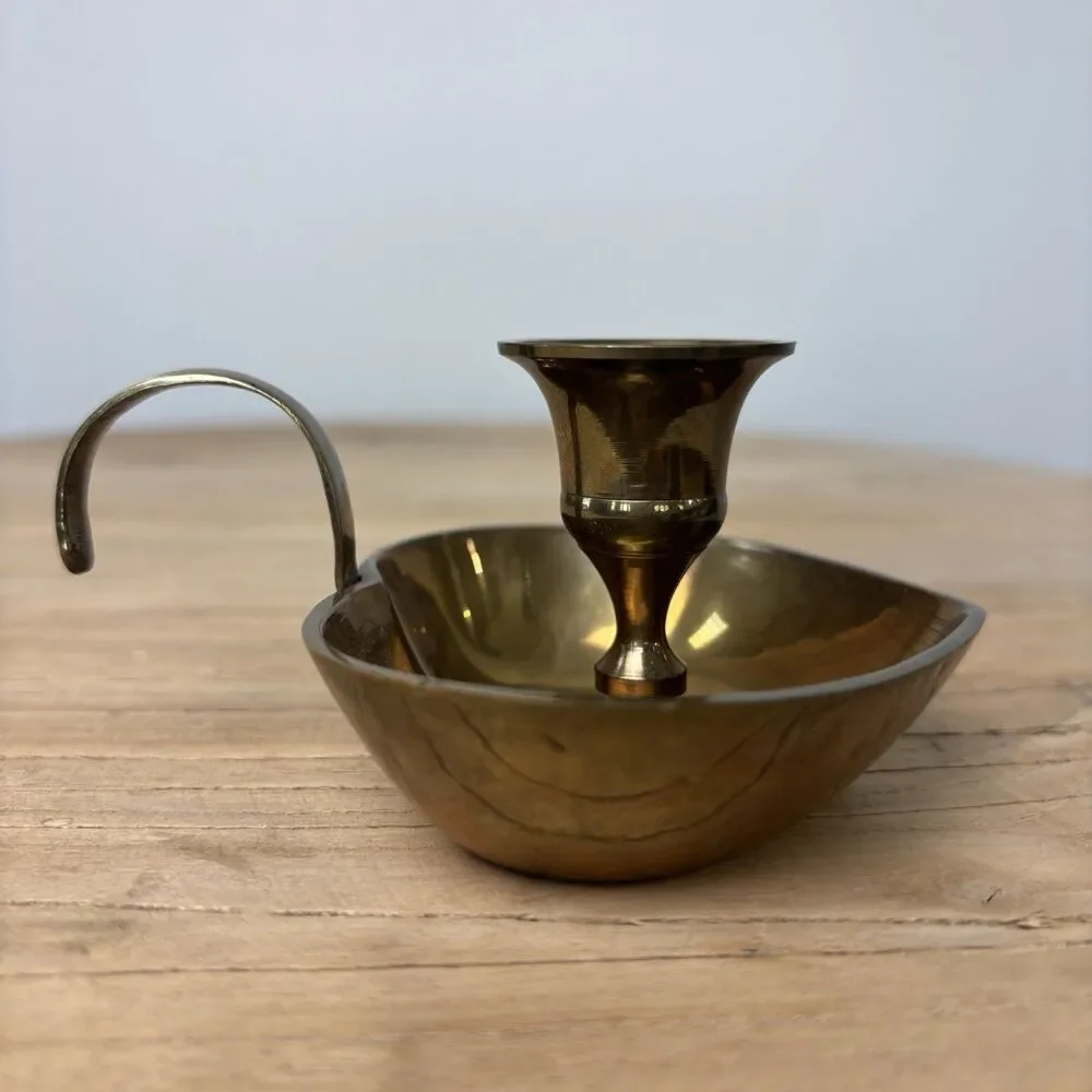 Vintage Brass Heart Shaped Chamberstick Candle Holder Cottagecore Granny Decor